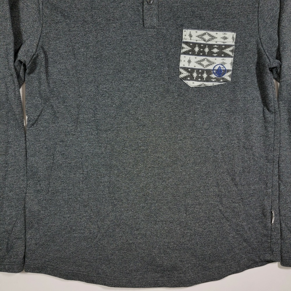 Volcom Thin Long Sleeve Henley Sweater - Grey - Tribal Chest Pocket - Medium - Picture 3 of 11